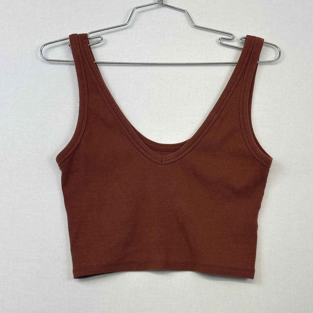 Pull&Bear Ribbed Crop Tank Top Brown Women's Size L